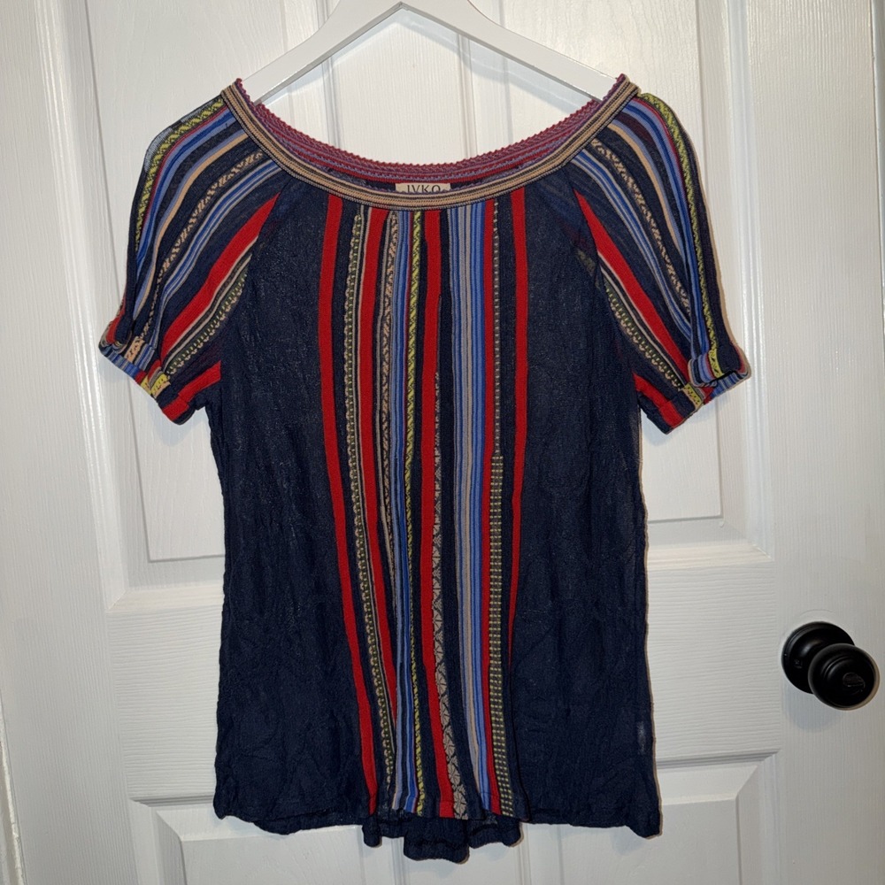 IVKO‎ Women's Short Sleeve Texture 3D Lightweight Merino Sweater Multi Size 38